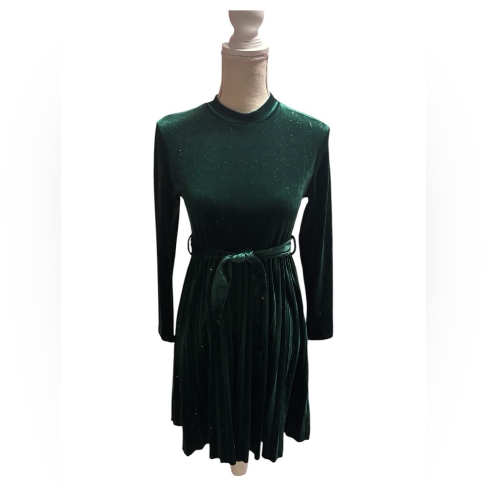 Girls green velvet dress.
